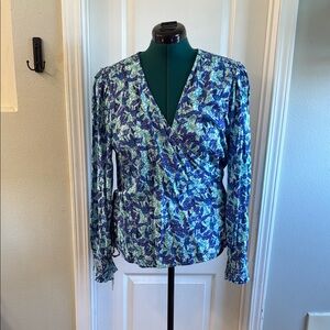 Floral Wrap Top - Blue and Green